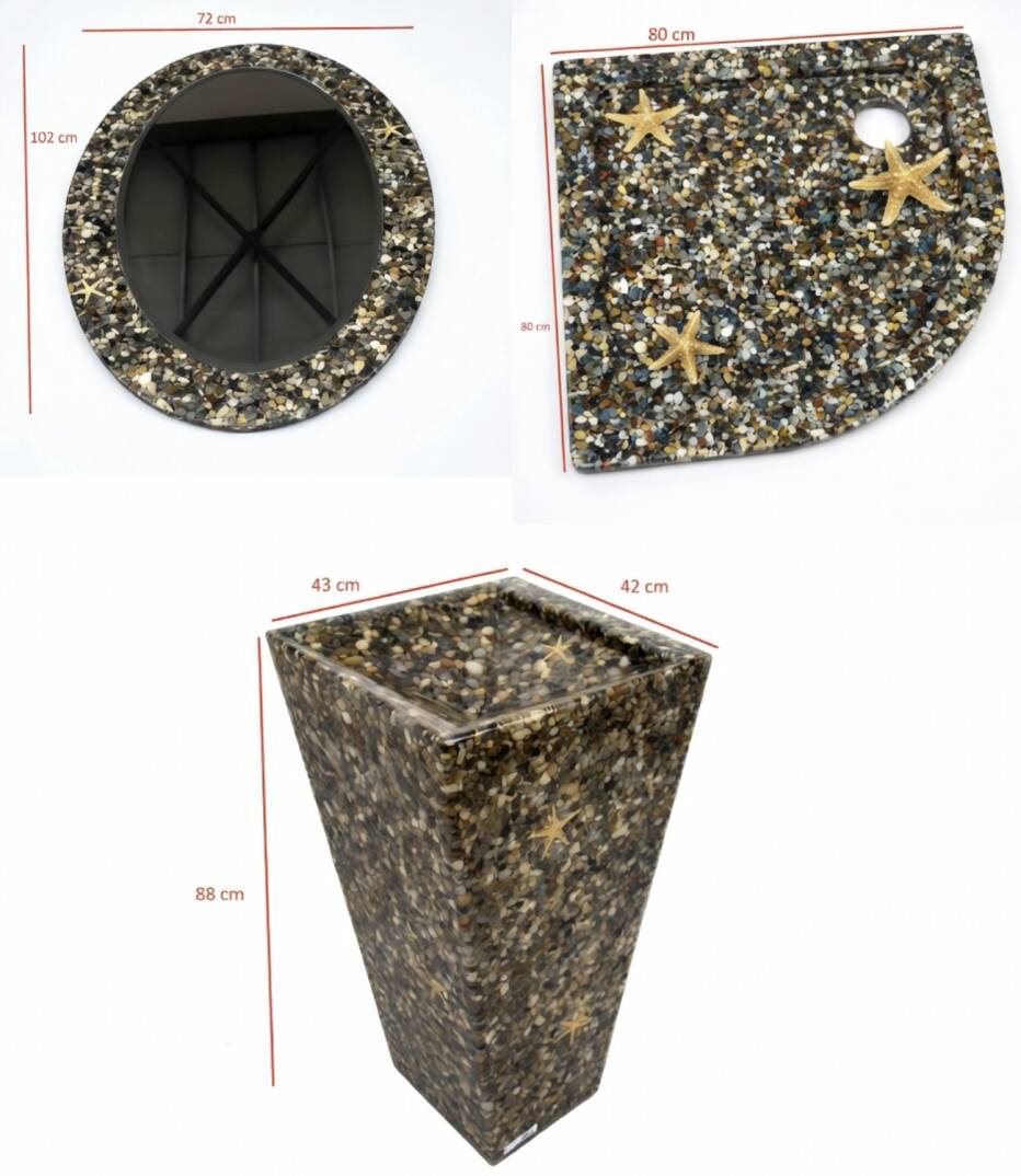 Bien - Çakıltaşlı Epoksi Monoblok Lavabo+Ayna+Duş Teknesi OUTLET - TLYNN-802393-TESHIR - 6