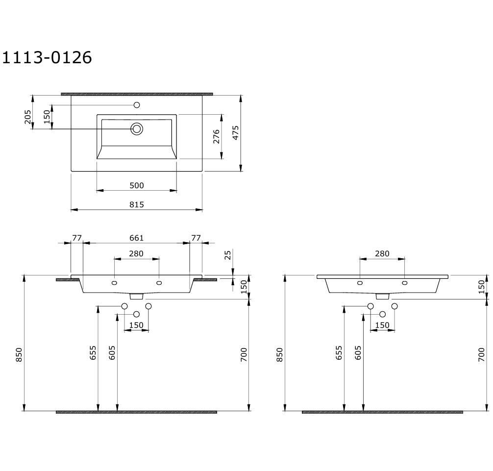 Bocchi Milano Etajerli Lavabo 80 cm Parlak Siyah - 1113-005-0126 - 2