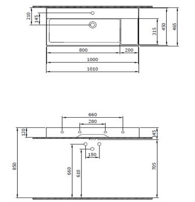Bocchi Milano Sağdan Etajerli Tezgah Üstü Asma Lavabo 100 cm Beyaz - 1538-001-0126 - 2