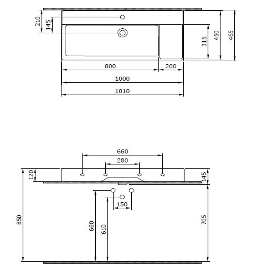Bocchi Milano Sağdan Etajerli Tezgah Üstü Asma Lavabo 100 cm Beyaz - 1538-001-0126 - 2