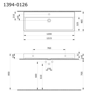 Bocchi Milano Tezgah Üstü Asma Lavabo 120 cm Parlak Beyaz - 1394-001-0126 - 1