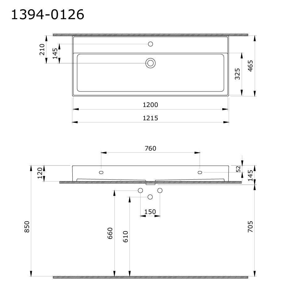 Bocchi Milano Tezgah Üstü Asma Lavabo 120 cm Parlak Beyaz - 1394-001-0126 - 1