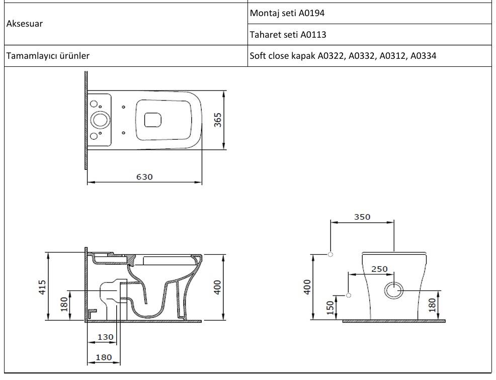Bocchi - Scala Arch Duvara Tam Dayalı Rimless Klozet Parlak Beyaz - 1480-064-0128 - 2