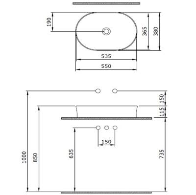 Bocchi Sottile Slim Line Tezgah Üstü Lavabo 55 cm Mat Kahve - 1521-025-0125 - 2