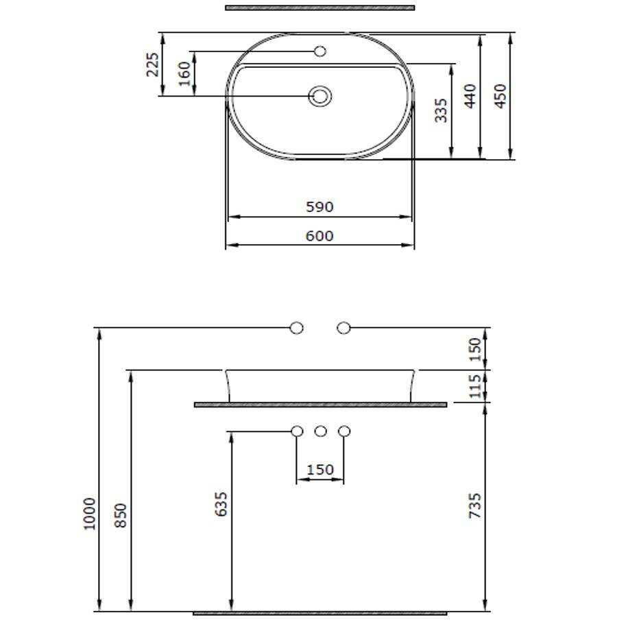 Bocchi Sottile Slim Line Tezgah Üstü Lavabo 60 cm Beyaz - 1600-001-0126 - 2
