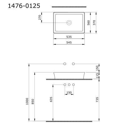 Bocchi Sottile Slim Line Tezgah Üstü Lavabo Parlak Beyaz 55 cm - 1476-001-0125 - 2