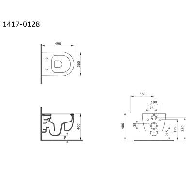Bocchi - V-Tondo Rimless Kısa Asma Klozet 49 cm Mat Gri - 1417-006-0128 - 2