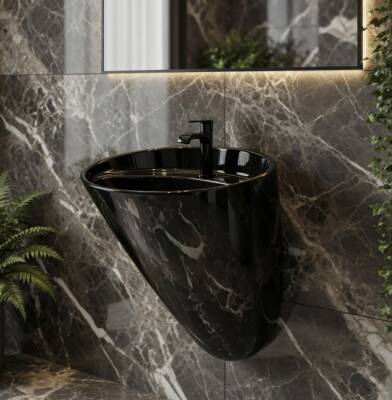 Bocchi - Venezia Asma Monoblok Lavabo Batarya Delikli Parlak Siyah - 1083-005-0126 - 3