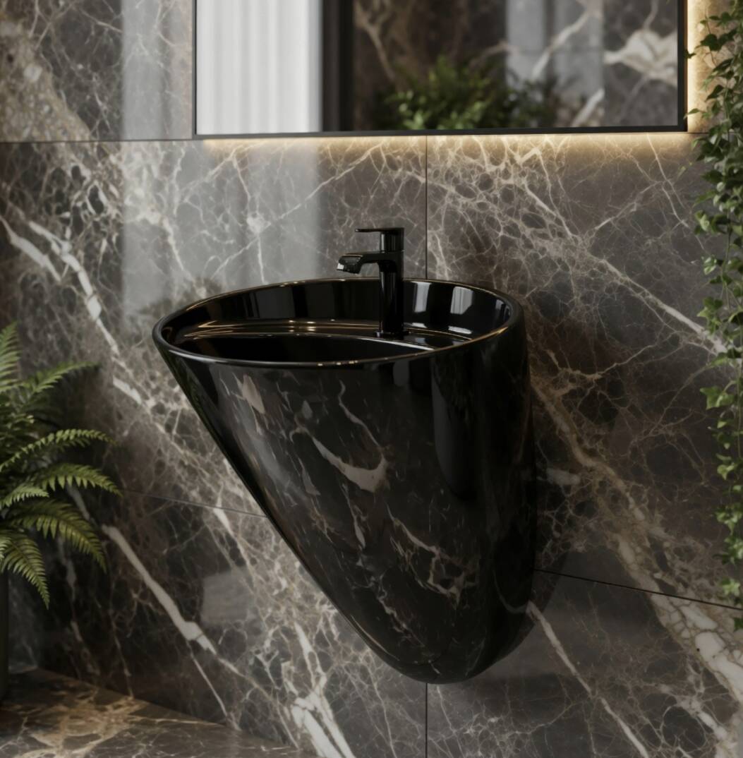 Bocchi - Venezia Asma Monoblok Lavabo Batarya Delikli Parlak Siyah - 1083-005-0126 - 3