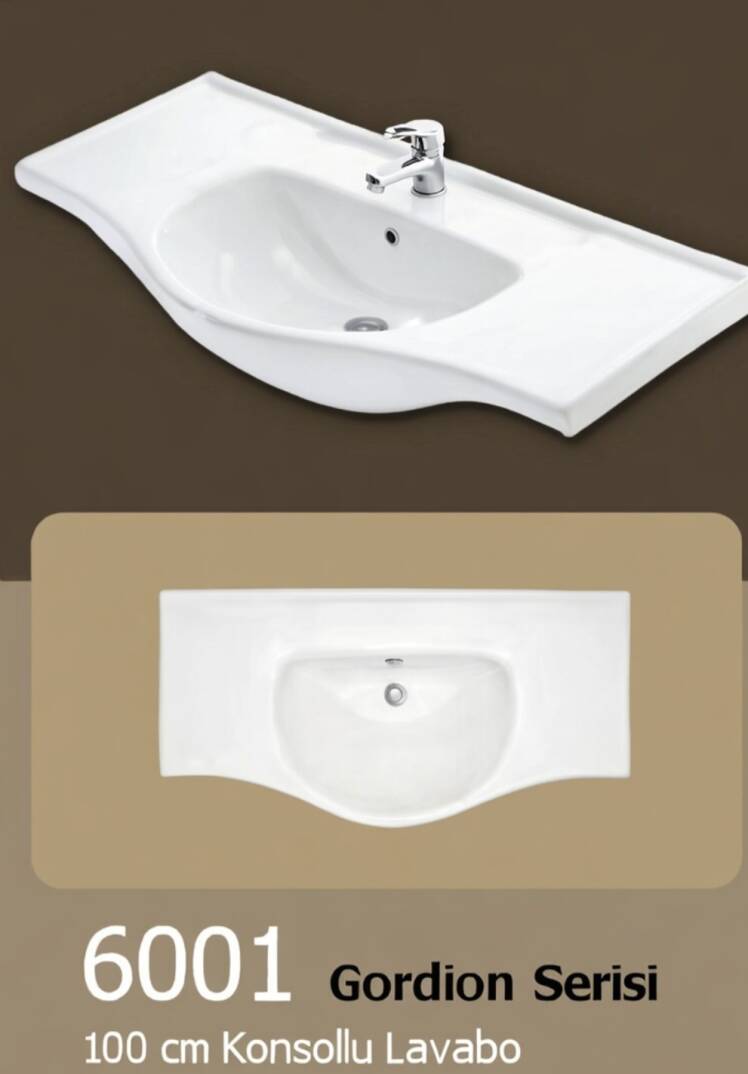 Bozvit Gordion 100 cm Konsollu Lavabo Beyaz - 6001 - 3