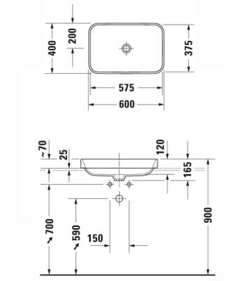 Duravit - Happy D.2 Plus 60 cm Lavabo İç Beyaz Dış Siyah OUTLET - 2359606100-TESHIR - 2