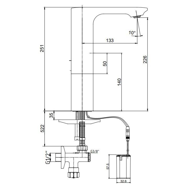Eca - Compact Fotoselli Orta Boy Lavabo Bataryası Çift Su Girişli Pilli OUTLET - 108108040-TESHIR - 2