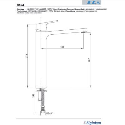 ECA - Tiera Yüksek Tip Lavabo Bataryası OUTLET - 102188002-TESHIR - 2