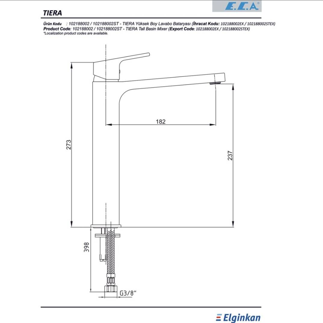 ECA - Tiera Yüksek Tip Lavabo Bataryası OUTLET - 102188002-TESHIR - 2