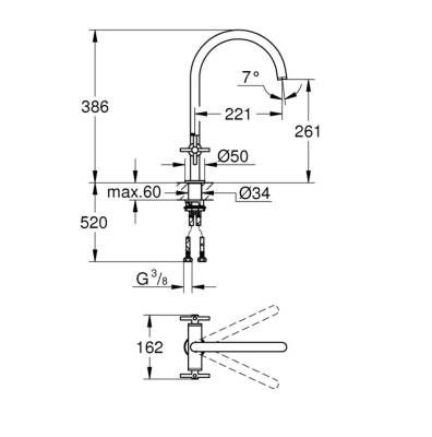GROHE - Atrio New Çift Kumandalı C Çıkışlı Eviye Bataryası Krom - OUTLET - G30362000-TESHIR - 2