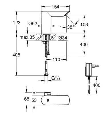 GROHE - Bau Cosmopolitan E Elektrikli Fotoselli Lavabo Bataryası 230V Çift Su Girişli Krom - OUTLET - G36453000-TESHIR - 2