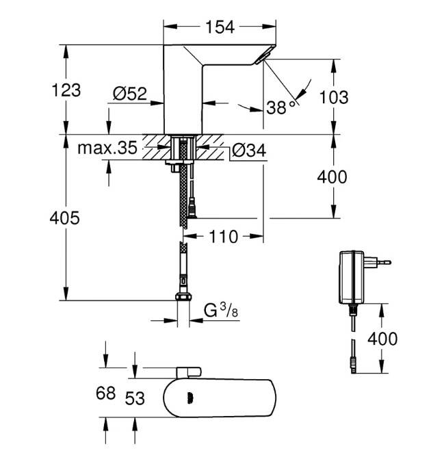 GROHE - Bau Cosmopolitan E Elektrikli Fotoselli Lavabo Bataryası 230V Çift Su Girişli Krom - OUTLET - G36453000-TESHIR - 2