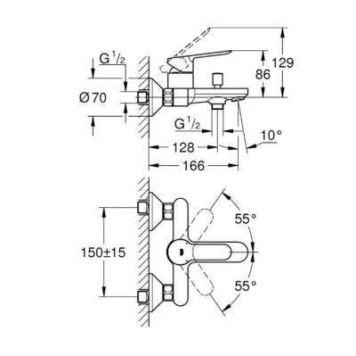 GROHE - BauEdge Tek Kumandalı Banyo/Duş Bataryası Krom - OUTLET - G23605000-TESHIR - 2