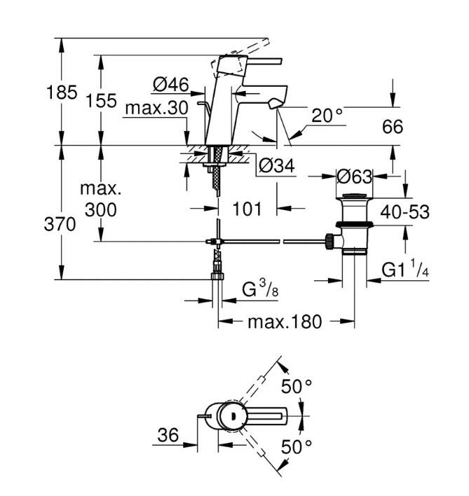 GROHE - Concetto New Tek Kumandalı Lavabo Bataryası S-Boyut Sifon Kumandalı Krom - OUTLET - G3220410E-TESHIR - 2