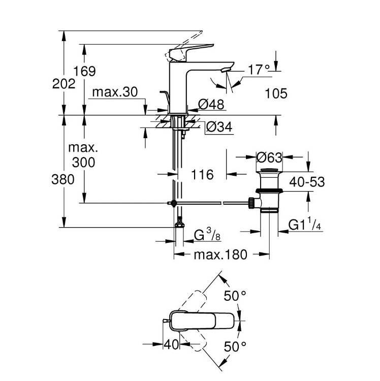 GROHE - Cubeo Tek Kumandalı Lavabo Bataryası M-Boyut Sifon Kumandalı Krom - OUTLET - G1017490000-TESHIR - 4