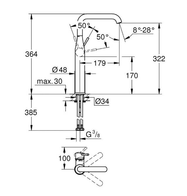 GROHE - Essence New Tek Kumandalı Çanak Lavabo Bataryası XL-Boyut Hard Graphite - OUTLET - G32901A01-TESHIR - 2