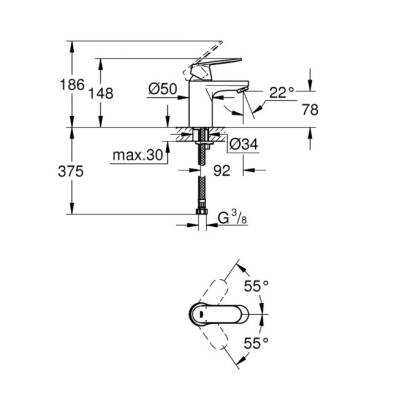 GROHE - Eurocosmo Tek Kumandalı Lavabo Bataryası S-Boyut Sifon Kumandasız Krom - OUTLET - G32824000-TESHIR - 3