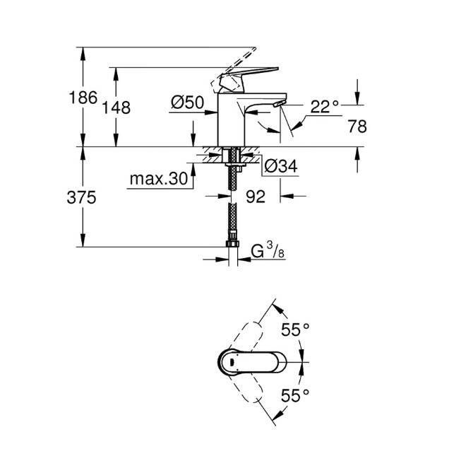 GROHE - Eurocosmo Tek Kumandalı Lavabo Bataryası S-Boyut Sifon Kumandasız Krom - OUTLET - G32824000-TESHIR - 3