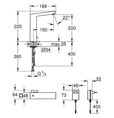 GROHE - Eurocube E Elektrikli Fotoselli Lavabo Bataryası L-Boyut Çift Su Girişli 230V - OUTLET - G36440000-TESHIR - 2