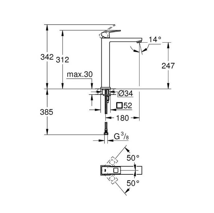 GROHE - Eurocube Tek Kumandalı Yüksek Lavabo Bataryası XL-Boyut Krom - OUTLET - G23406000-TESHIR - 2
