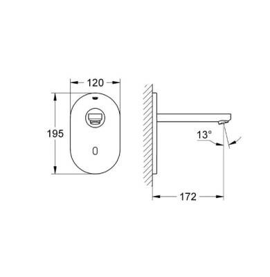 GROHE - Euroeco Cosmopolitan E Duvardan Ankastre Fotoselli Lavabo Bataryası Tek Su Girişli Krom - OUTLET - G36273000-TESHIR - 2