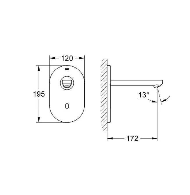GROHE - Euroeco Cosmopolitan E Duvardan Ankastre Fotoselli Lavabo Bataryası Tek Su Girişli Krom - OUTLET - G36273000-TESHIR - 2