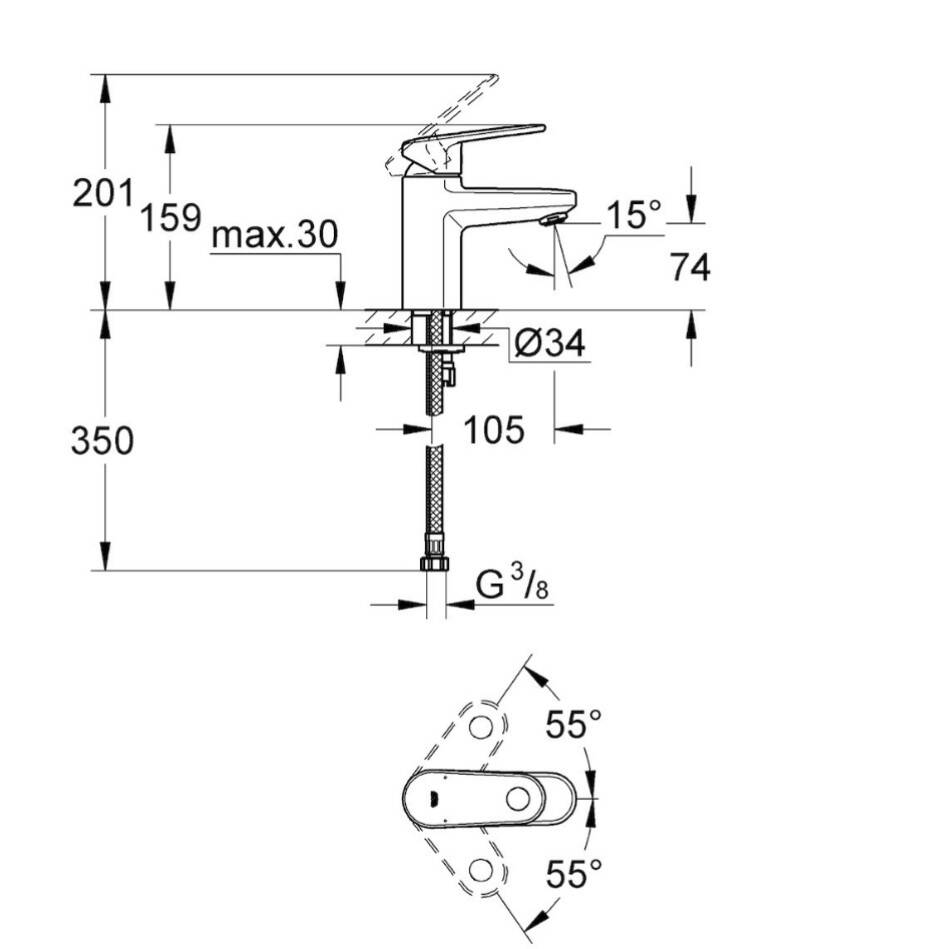 GROHE - Europlus Tek Kumandalı Lavabo Bataryası S-Boyut Pürüzsüz Gövde Krom - OUTLET - G33163002-TESHIR - 2