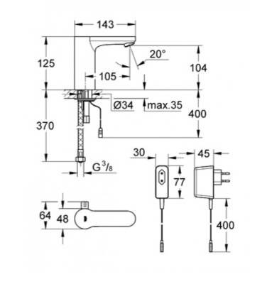 GROHE - Eurosmart Cosmopolitan E Fotoselli Lavabo Bataryası Çift Su Girişli Krom - OUTLET - G36325000-TESHIR - 2