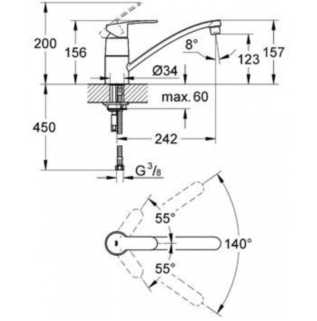 GROHE - Eurostyle Cosmopolitan Tek Kumandalı Döner Çıkışlı Eviye Bataryası Krom - OUTLET - G33977002-TESHIR - 2