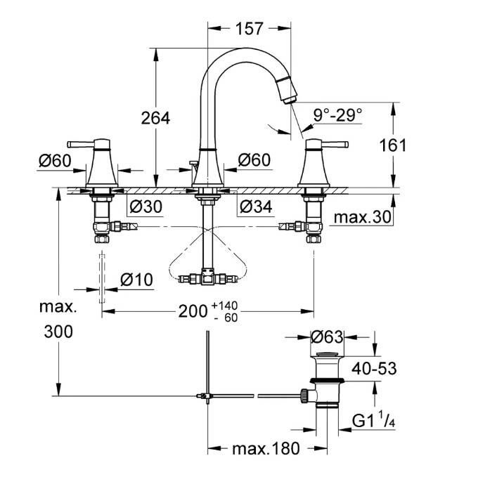 GROHE - Grandera 3 Delikli Lavabo Bataryası M-Boyut Krom/Altın - OUTLET - G20389IG0-TESHIR - 3