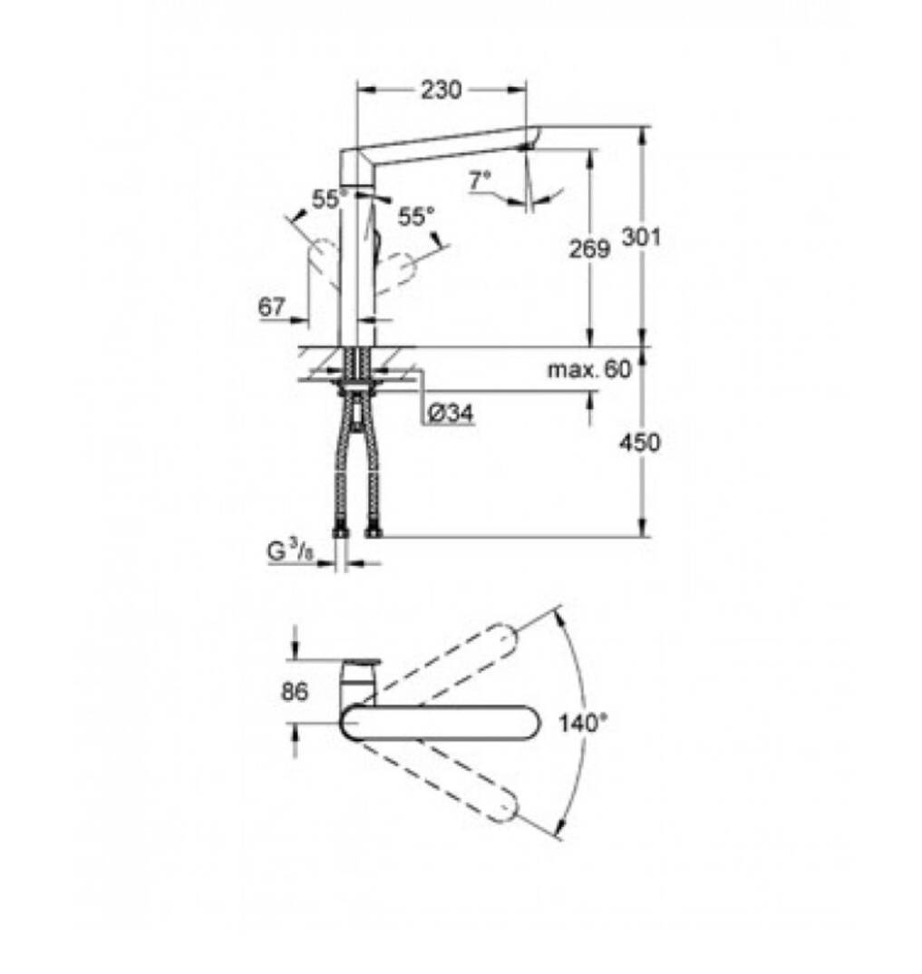 GROHE - K7 Tek Kumandalı Döner Borulu Eviye Bataryası Krom - OUTLET - G32175000-TESHIR - 2