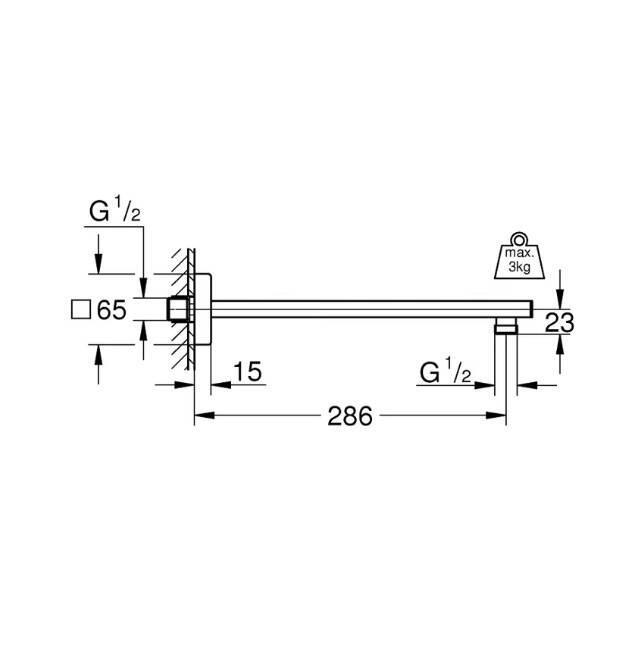 GROHE - Rainshower Duvar Tipi Duş Kolu 286 mm Kare Rozetli Krom - OUTLET - G27709000-TESHIR - 2