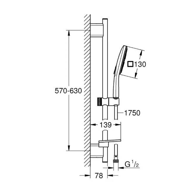 GROHE - Rainshower SmartActive 130 Cube Sürgülü Duş Seti 600 mm 9,5 l/dk Krom - OUTLET - G26584000-TESHIR - 4