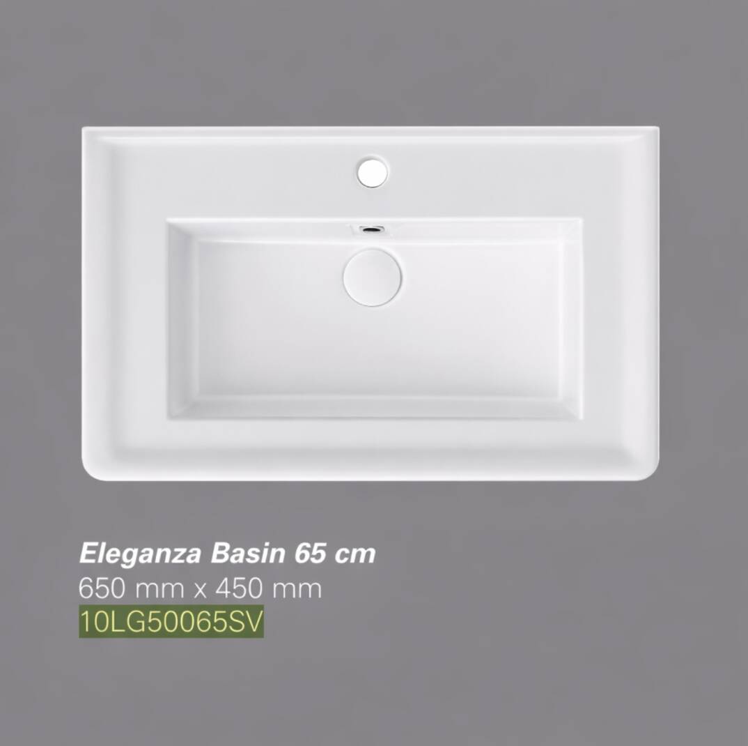İsvea - Eleganza Dolap Uyumlu Lavabo 65 cm Beyaz Dekorsuz Delikli - 10LG50065SV - 1