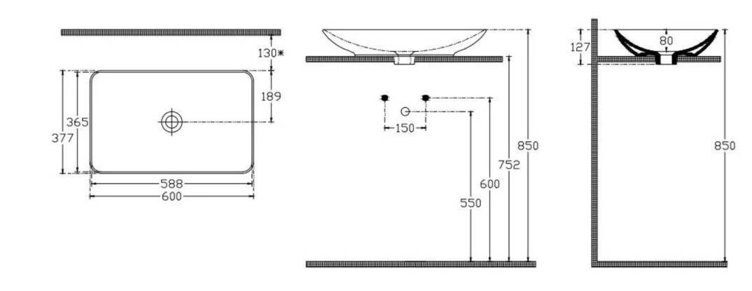 İsvea - Sistema 60 cm Tezgah Üstü Lavabo Beyaz - 10SF53060SB - 3