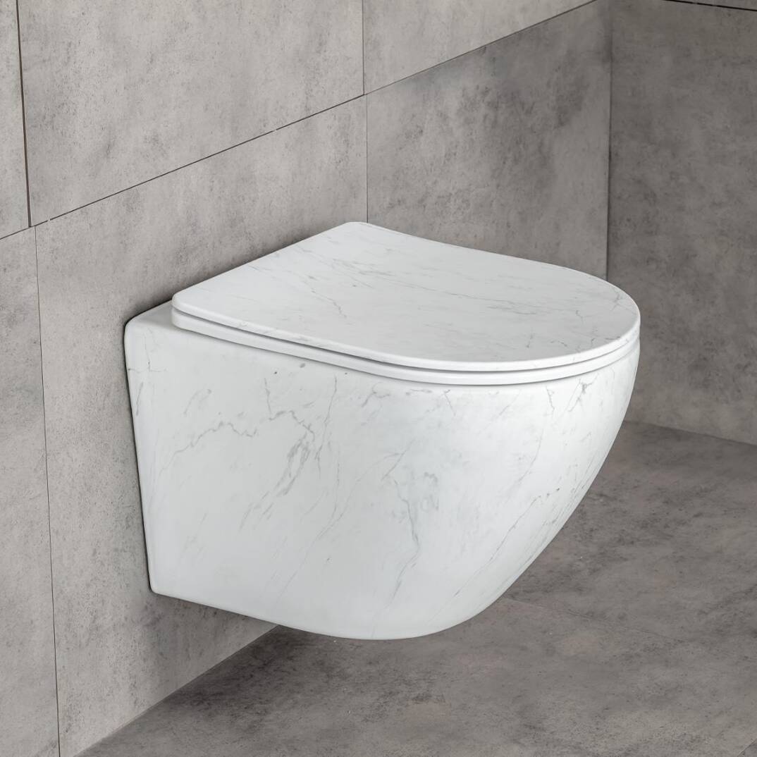 LENA - Asma Klozet Mermer Desenli Mat Beyaz Kapak Dahil OUTLET - ET-W1200M8-TESHIR - 2
