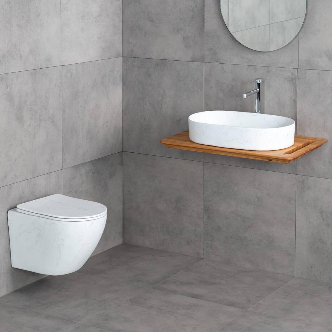 LENA - Asma Klozet Mermer Desenli Mat Beyaz Kapak Dahil OUTLET - ET-W1200M8-TESHIR - 3
