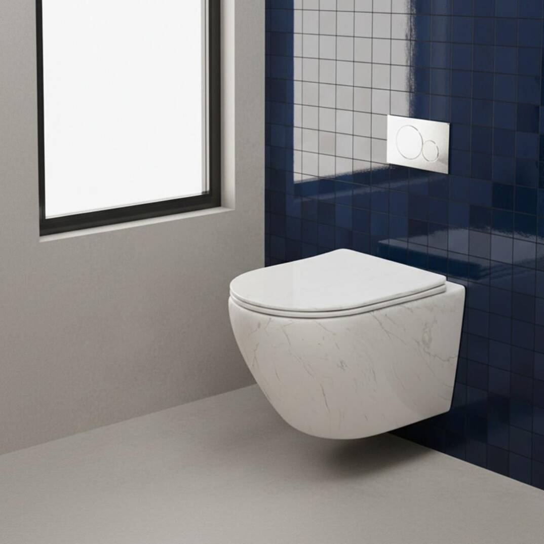 LENA - Asma Klozet Mermer Desenli Mat Beyaz Kapak Dahil OUTLET - ET-W1200M8-TESHIR - 4