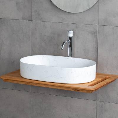 LENA - Tezgah Üstü Lavabo Mat Beyaz Mermer Desenli OUTLET - E-W1202M8-TESHIR - 3