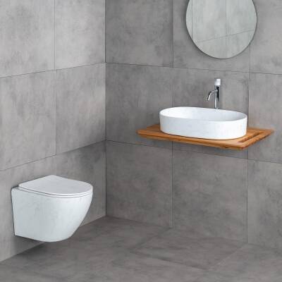 LENA - Tezgah Üstü Lavabo Mat Beyaz Mermer Desenli OUTLET - E-W1202M8-TESHIR - 4