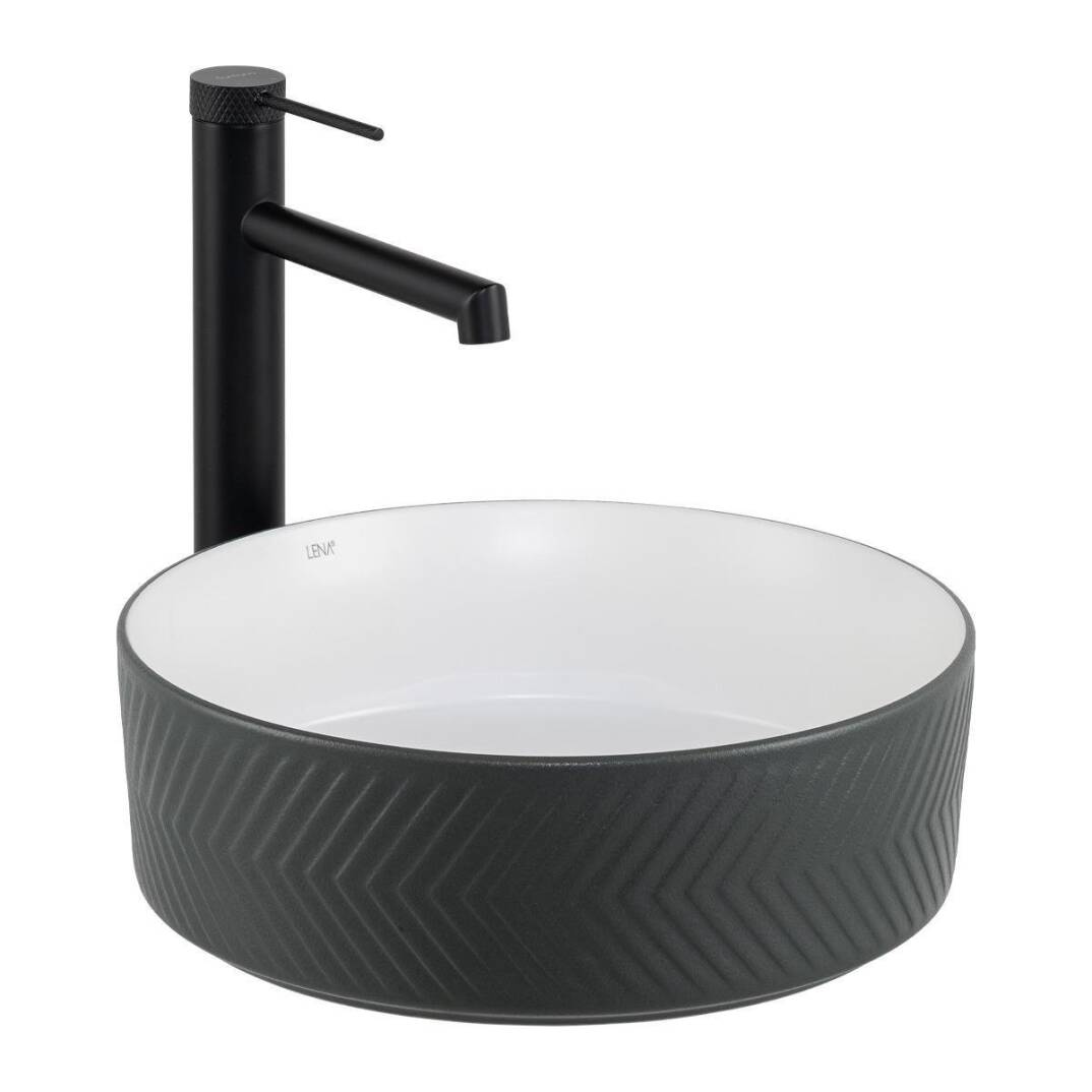 LENA - Tezgah Üstü Lavabo Mat Gri&Parlak Beyaz OUTLET - E-W5002GB-TESHIR - 1