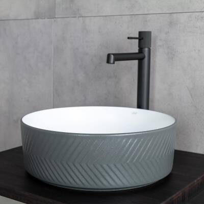 LENA - Tezgah Üstü Lavabo Mat Gri&Parlak Beyaz OUTLET - E-W5002GB-TESHIR - 3