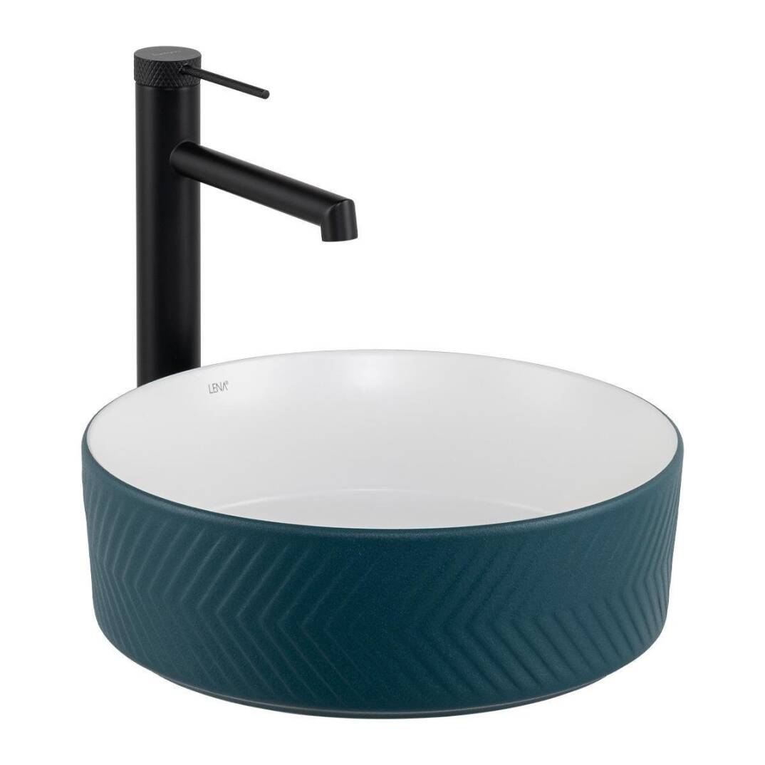 LENA - Tezgah Üstü Lavabo Mat Yeşil&Parlak Beyaz OUTLET - E-W5002YB-TESHIR - 1