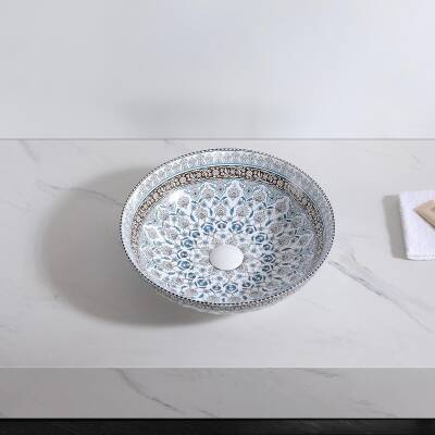 LENA - Tezgah Üstü Porselen Lavabo Çini İşlemeli OUTLET - E-7029-TESHIR - 1
