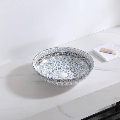 LENA - Tezgah Üstü Porselen Lavabo Çini İşlemeli OUTLET - E-7029-TESHIR - 2